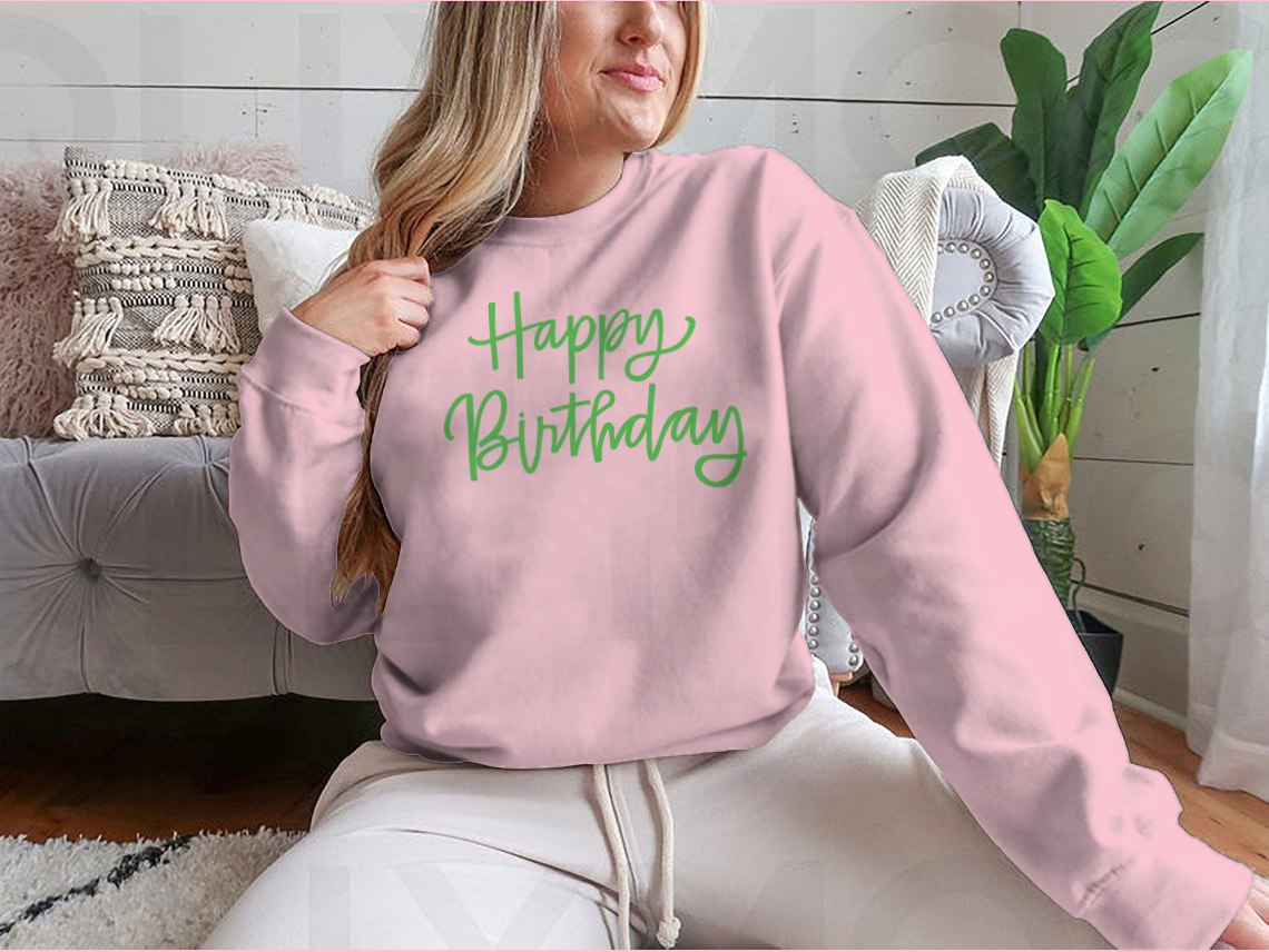 Customized Happy Birthday print featuring elegant calligraphy design on high-quality fabric.