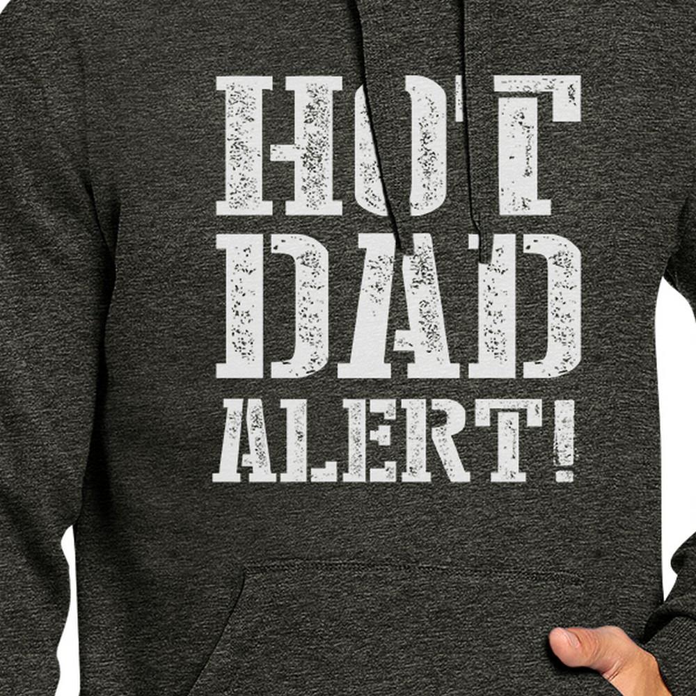 Hot Dad Alert Unisex Dark Gray Pullover Hoodie displayed on a mannequin, showcasing its stylish design and comfortable fit.