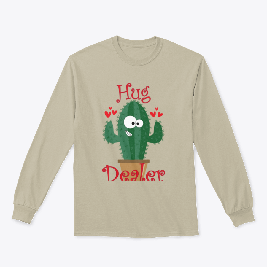 A cozy sweatshirt featuring a funny smiley cactus design, perfect for casual wear.