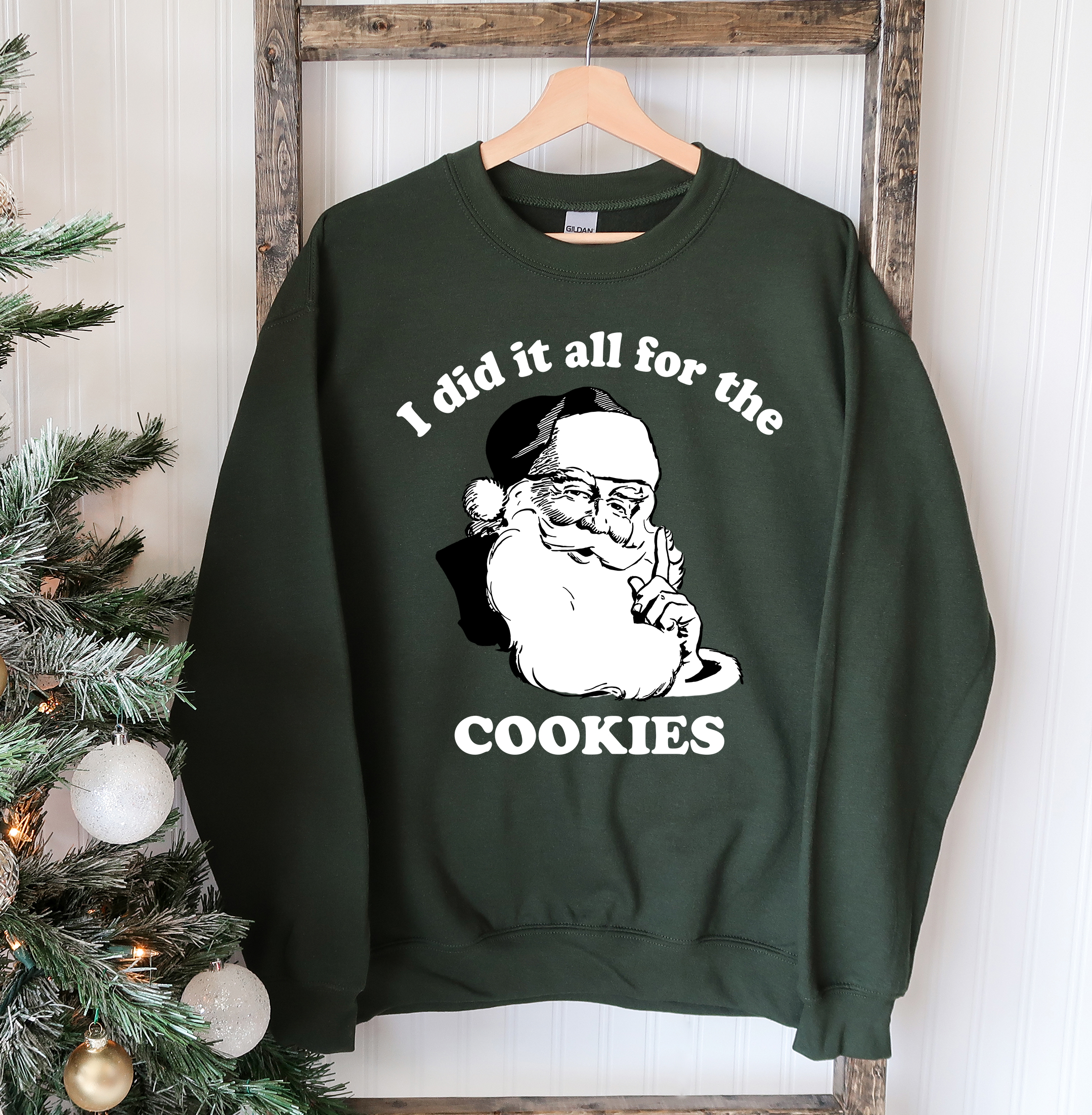I Did It All For The Cookies Christmas Sweatshirt featuring a crew neck and festive design, perfect for holiday celebrations.