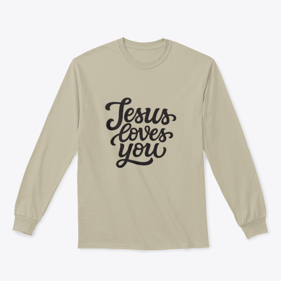 Black t-shirt featuring the inspirational text 'Jesus Loves You' in a stylish print, showcasing a classic fit and comfortable fabric.