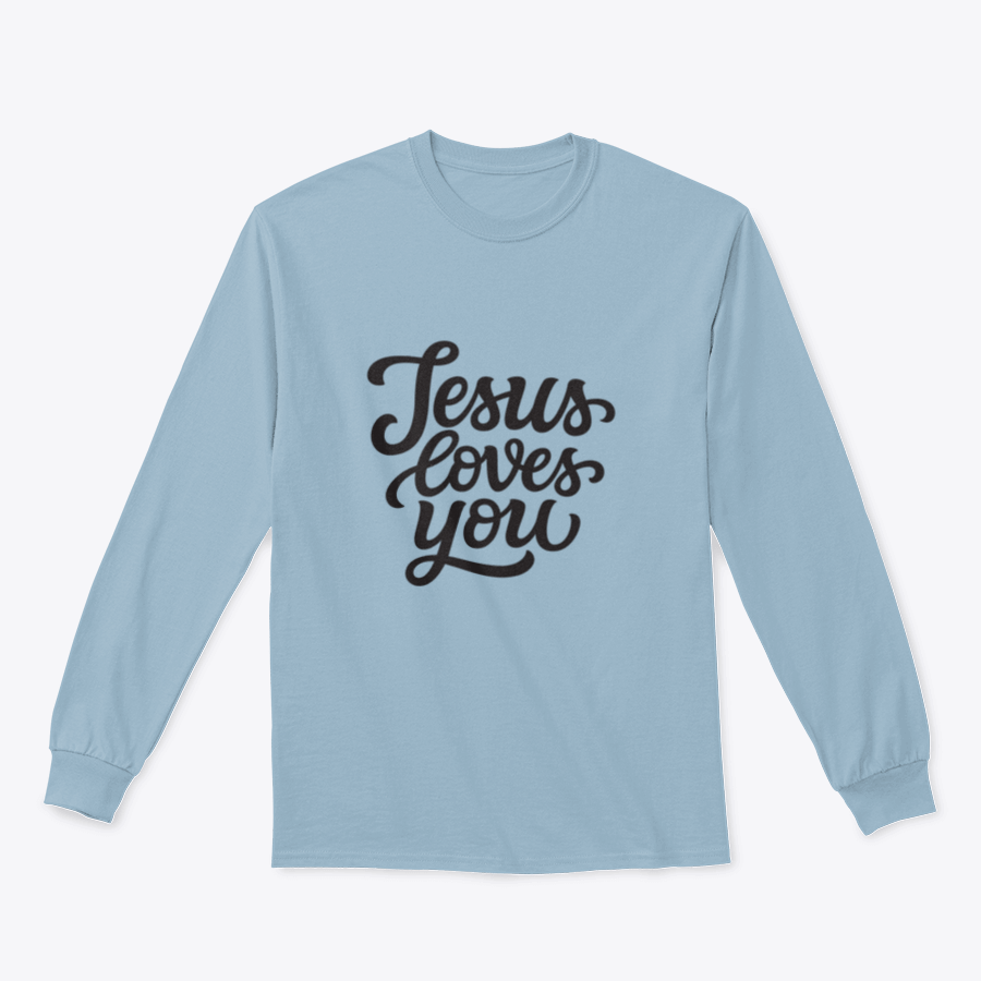 Black t-shirt featuring the inspirational text 'Jesus Loves You' in a stylish print, showcasing a classic fit and comfortable fabric.