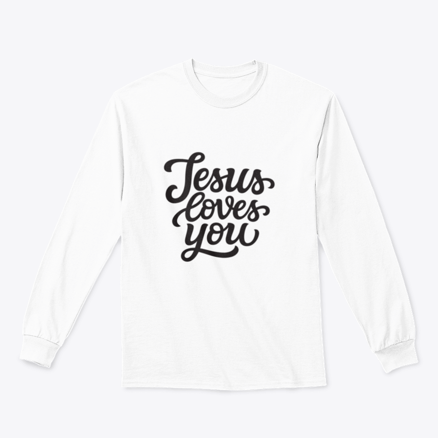 Black t-shirt featuring the inspirational text 'Jesus Loves You' in a stylish print, showcasing a classic fit and comfortable fabric.