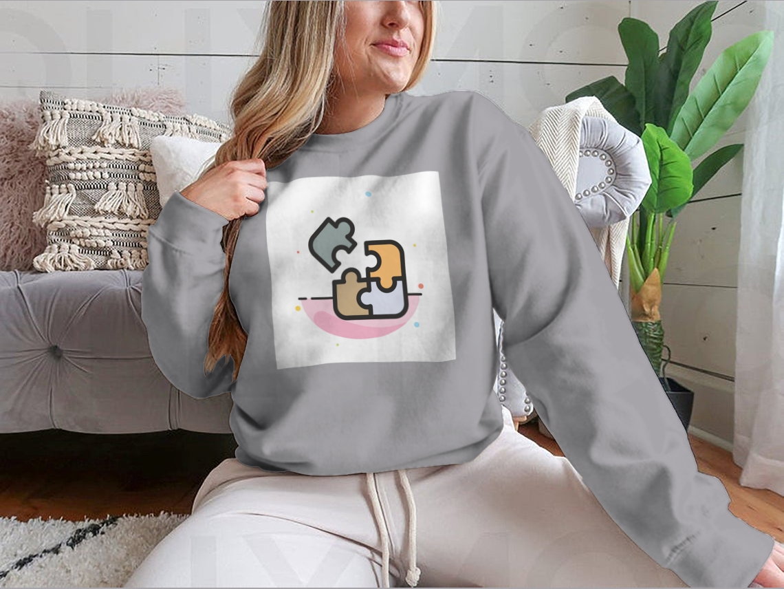 Abstract flat color icon of a jigsaw puzzle representing science solutions, featuring vibrant colors and a modern design.