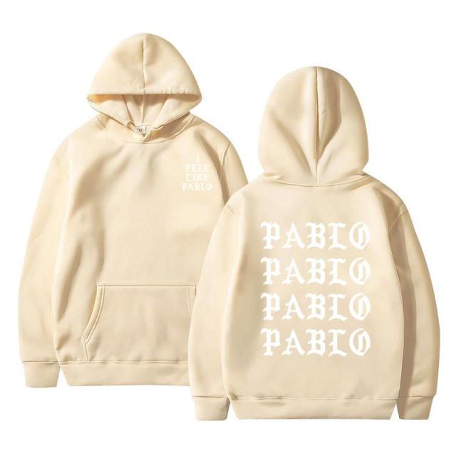 Kanye West Pablo Hoodie featuring a casual design with a hood, made from a blend of cotton, polyester, and acetate, perfect for men.