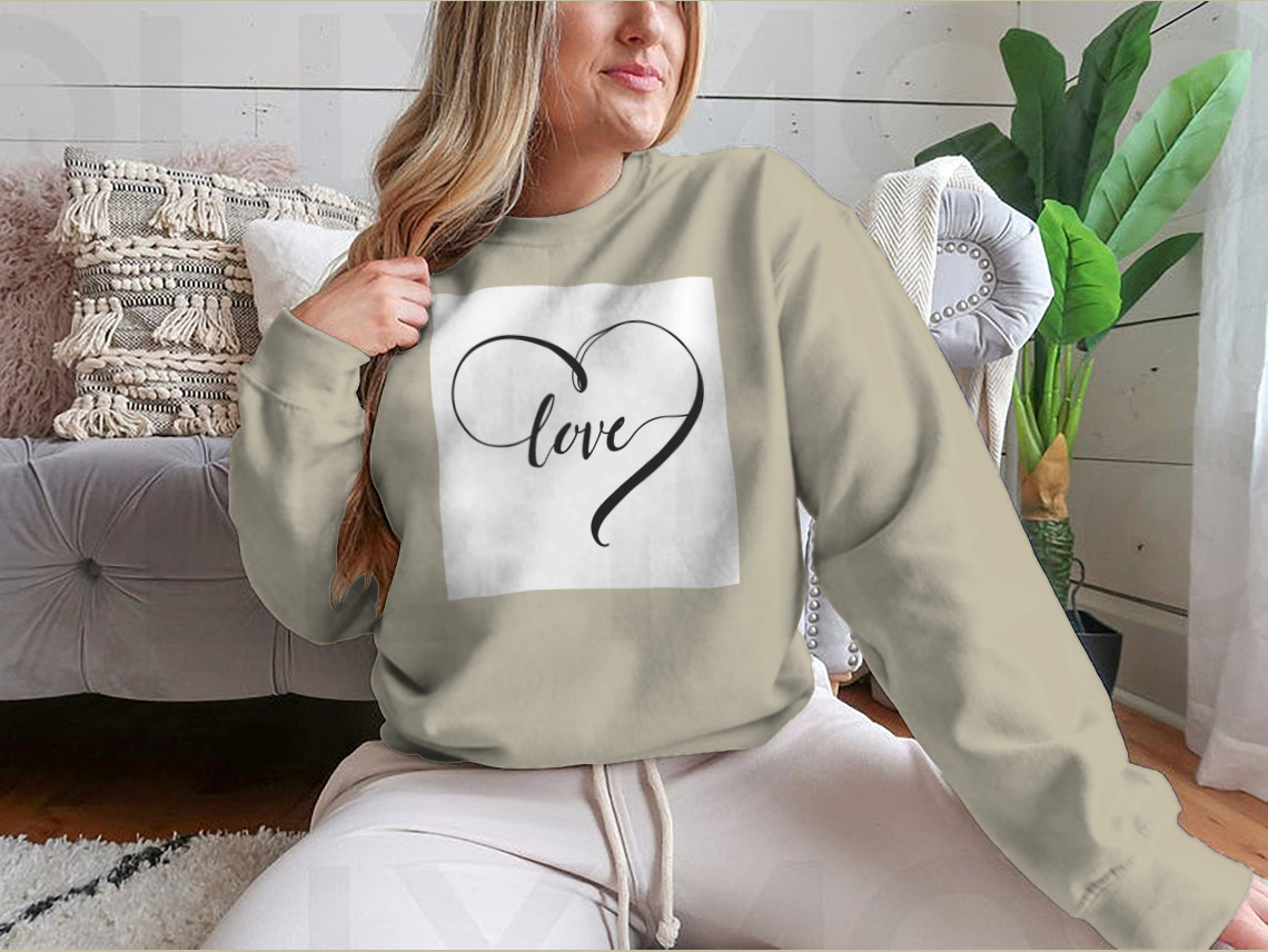 Stylish black and white design featuring the word 'Love' in a heart shape, showcasing a modern and artistic look.
