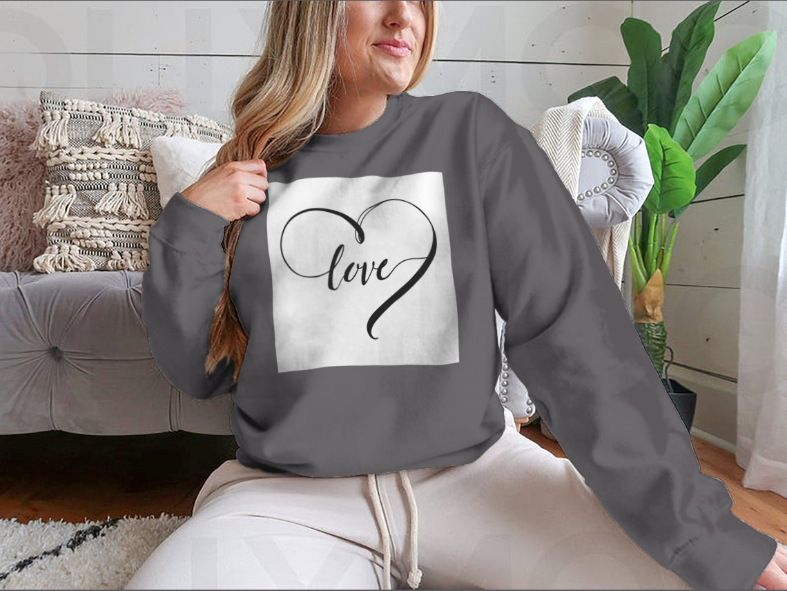 Stylish black and white design featuring the word 'Love' in a heart shape, showcasing a modern and artistic look.
