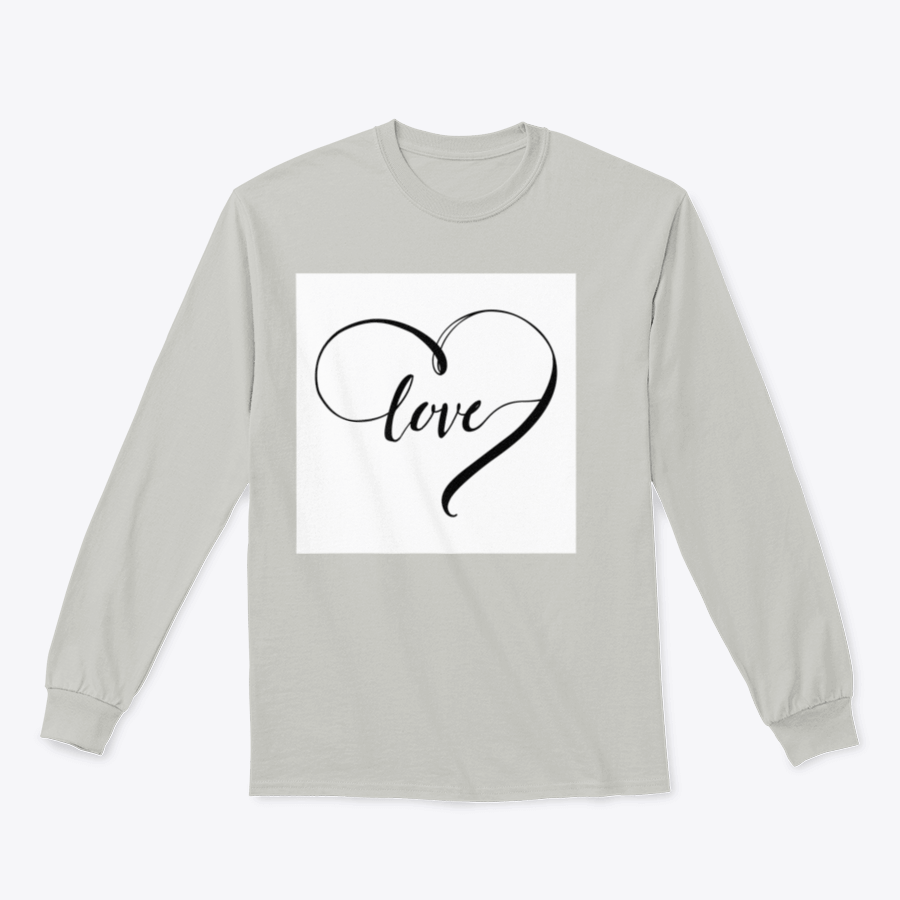 Stylish black and white design featuring the word 'Love' in a heart shape, showcasing a modern and artistic look.