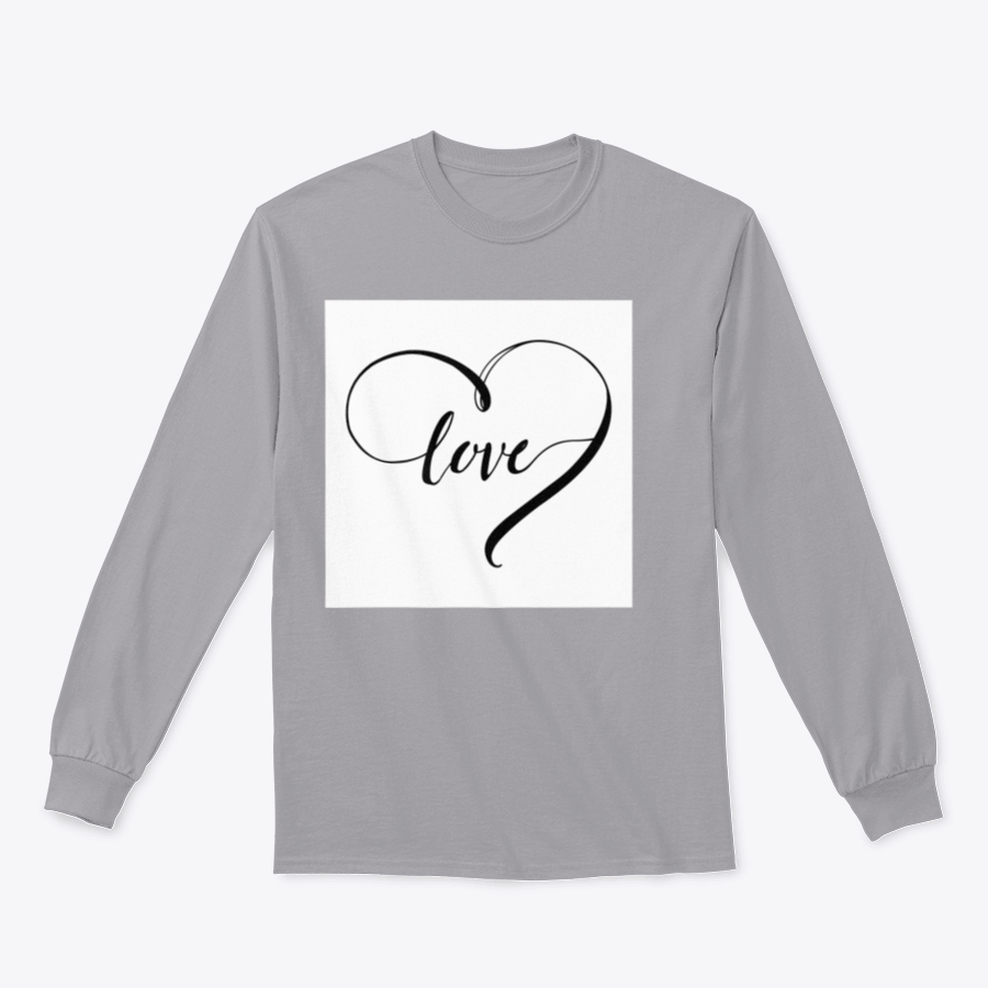 Stylish black and white design featuring the word 'Love' in a heart shape, showcasing a modern and artistic look.