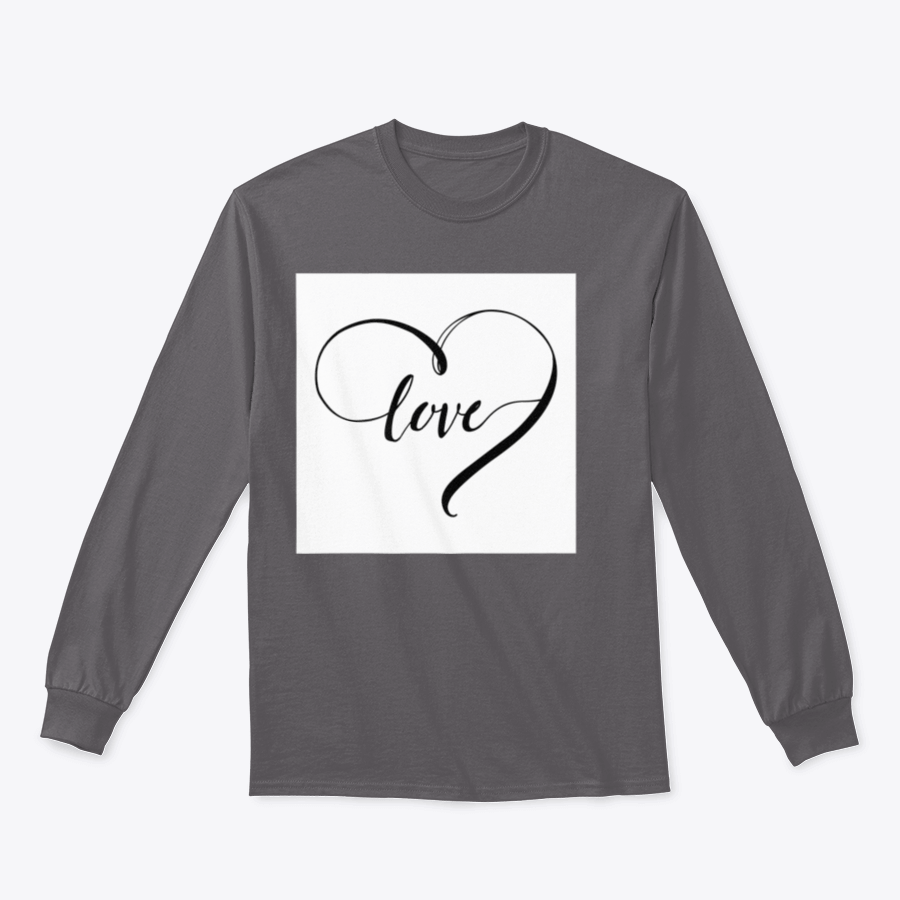 Stylish black and white design featuring the word 'Love' in a heart shape, showcasing a modern and artistic look.