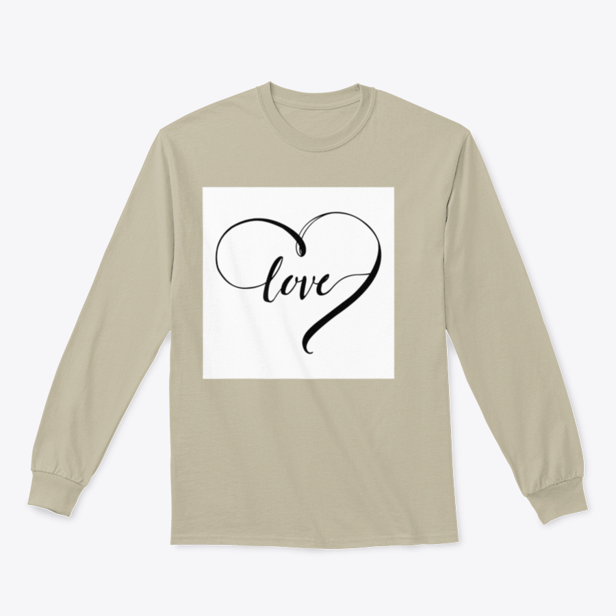 Stylish black and white design featuring the word 'Love' in a heart shape, showcasing a modern and artistic look.