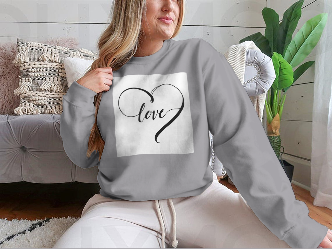 Stylish black and white design featuring the word 'Love' in a heart shape, showcasing a modern and artistic look.