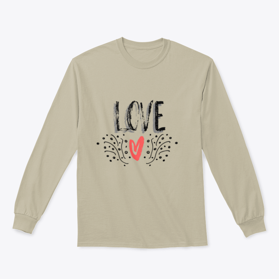 A stylish t-shirt featuring a modern calligraphy design that reads 'Love' in vibrant ink, perfect for expressing positivity.