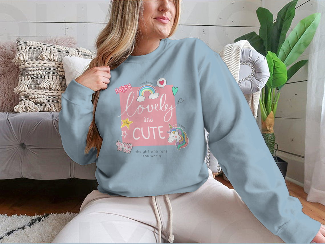 A stylish print design featuring a girl illustration with a love slogan, showcasing vibrant colors and artistic flair.
