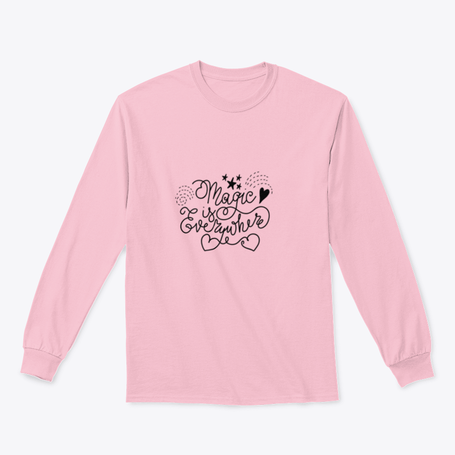 A cozy sweatshirt featuring a cute design with the phrase 'Magic Is Everywhere', made from a soft cotton-polyester blend.