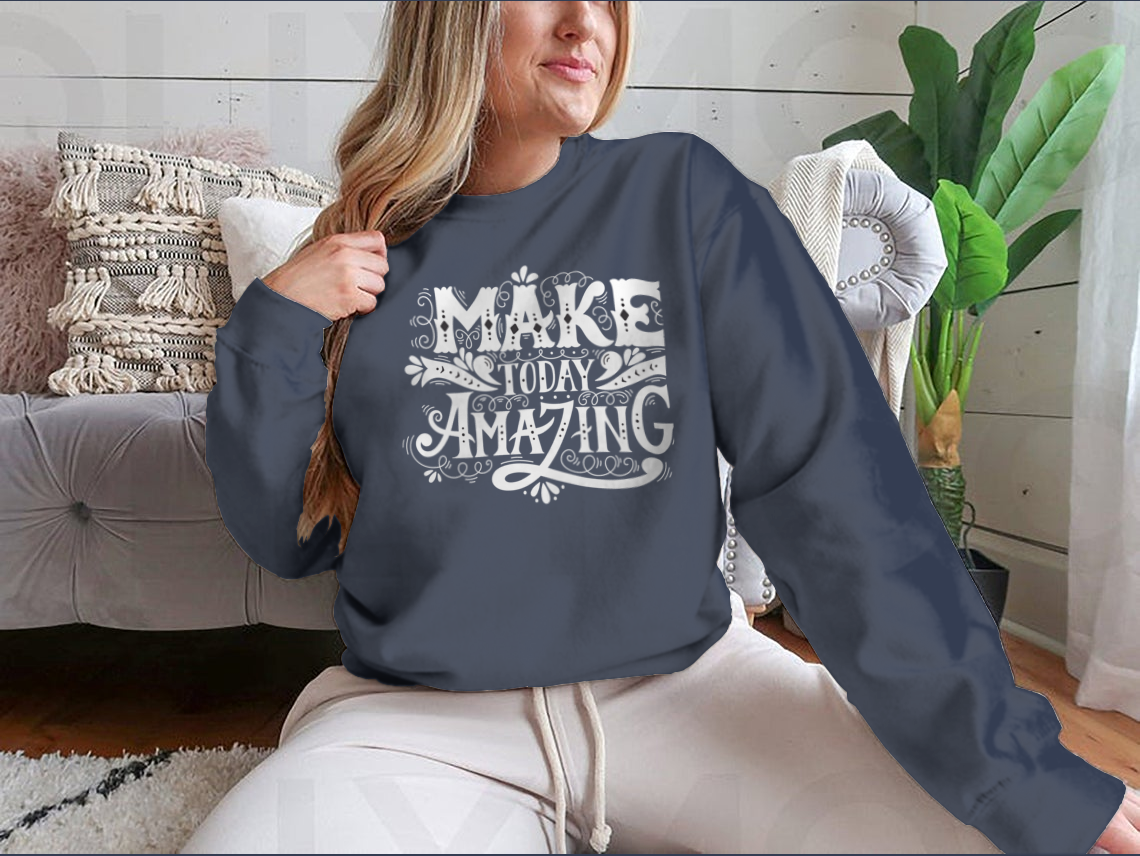 A stylish 'Make Today Amazing' Design T-Shirt featuring a motivational phrase, made from a comfortable cotton/polyester blend.