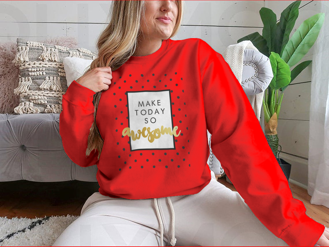 A stylish t-shirt featuring the inspirational phrase 'Make Today So Awesome' in modern calligraphy design, showcasing a blend of cotton and polyester fabric.