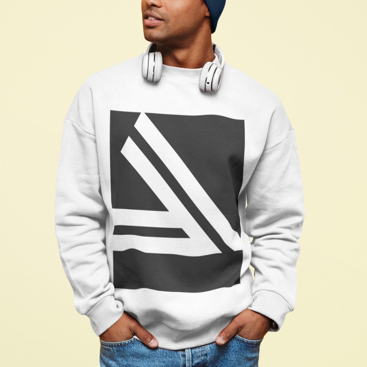 Men's Double Slanted Logo Crewneck Sweatshirt in a soft fabric, showcasing a loose fit and stylish logo design.