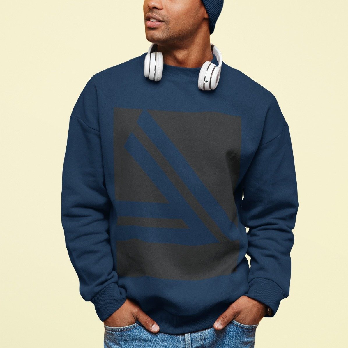 Men's Double Slanted Logo Crewneck Sweatshirt in a soft fabric, showcasing a loose fit and stylish logo design.