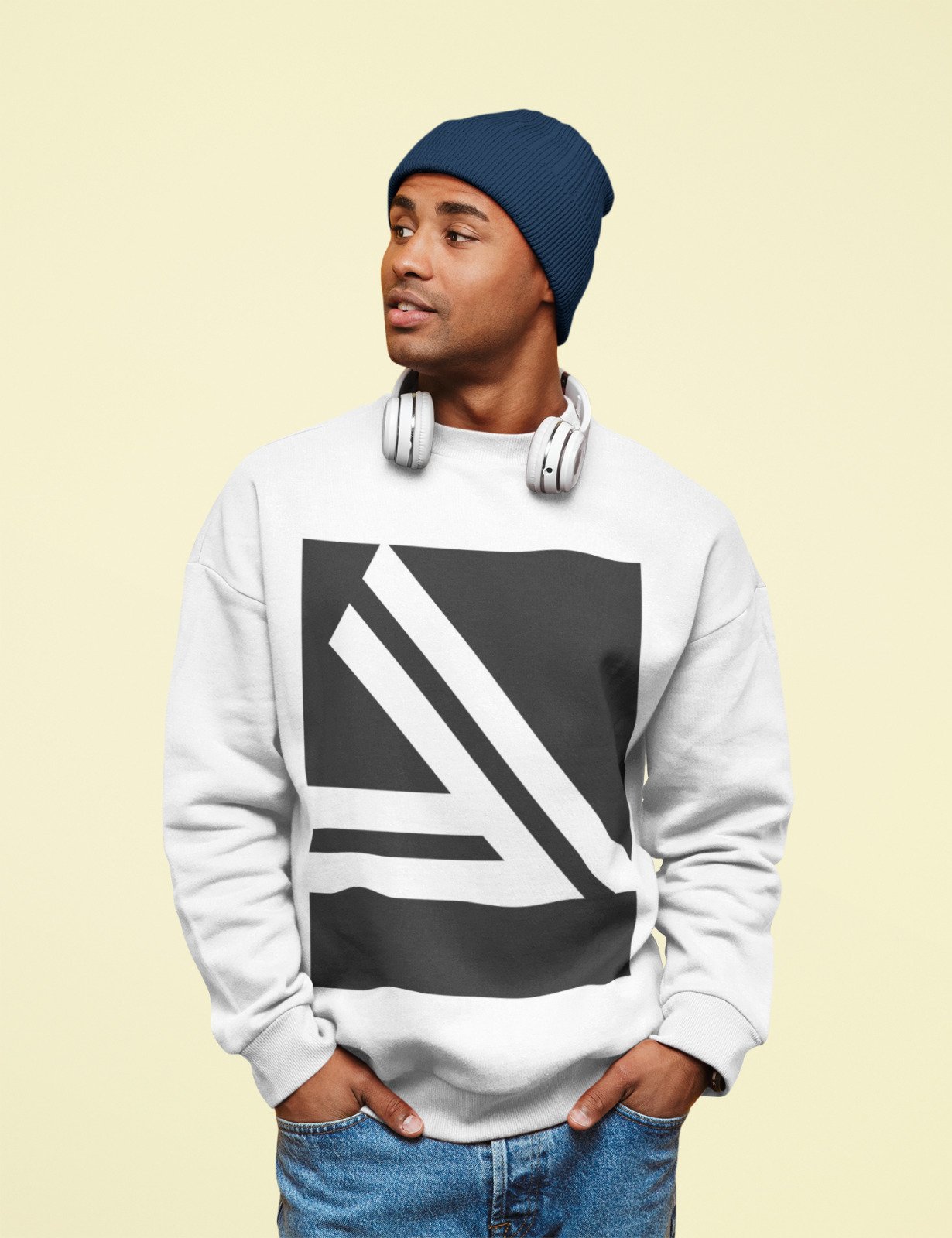 Men's Double Slanted Logo Crewneck Sweatshirt in a soft fabric, showcasing a loose fit and stylish logo design.