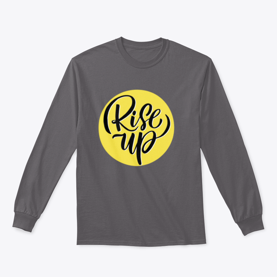 Motivation quote 'Rise Up' Word Shirt design in grey, showcasing its comfortable fit and quality fabric.