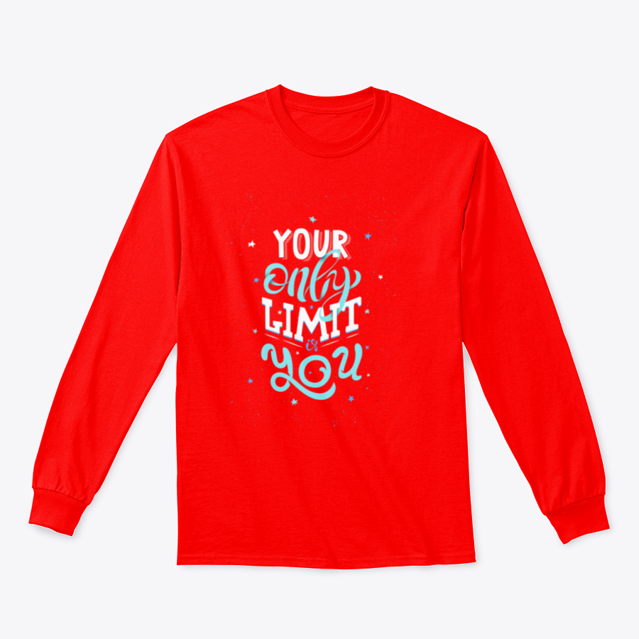 A motivational typography shirt featuring the phrase 'Your Only Limit Is You' in a stylish design, made from soft cotton fabric.