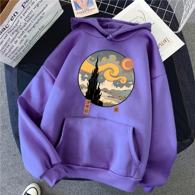 Mount Fuji Hoodie featuring a cartoon design, available in various colors, made from soft fleece material, perfect for autumn and winter wear.