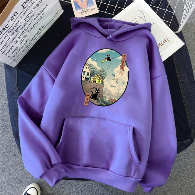 Mount Fuji Hoodie featuring a cartoon design, available in various colors, made from soft fleece material, perfect for autumn and winter wear.