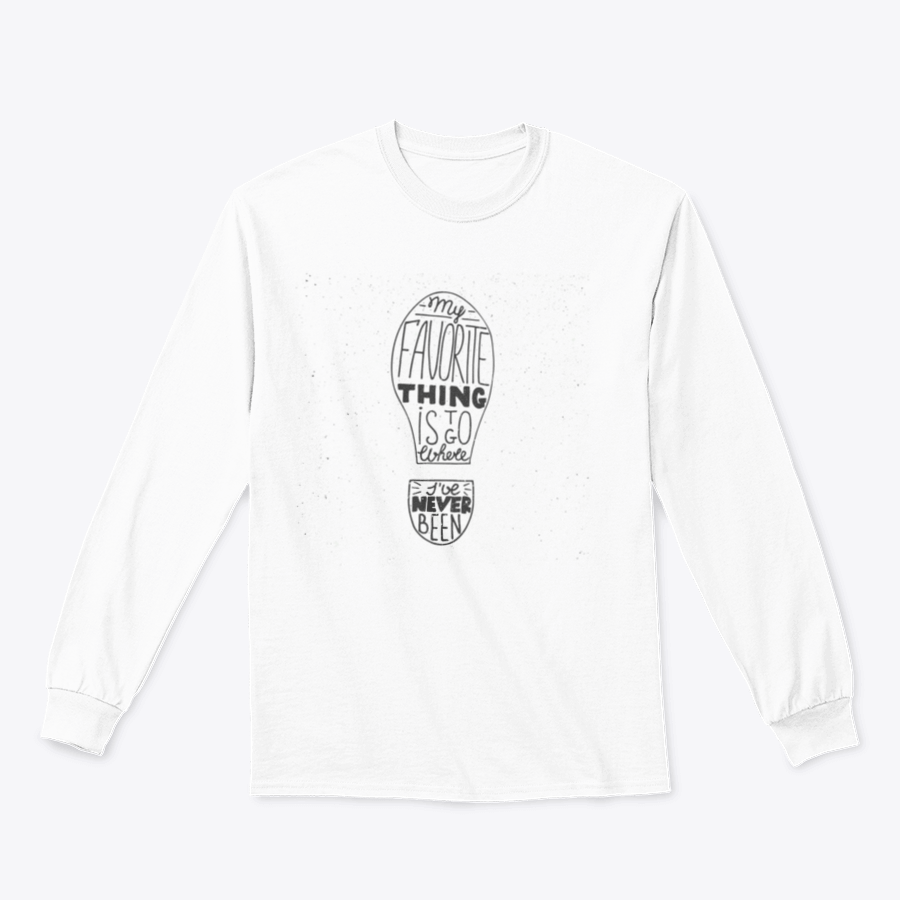 Vintage tee featuring the phrase 'My Favorite Thing Is To Go Where I Have Never Been', made from a soft cotton/polyester blend.