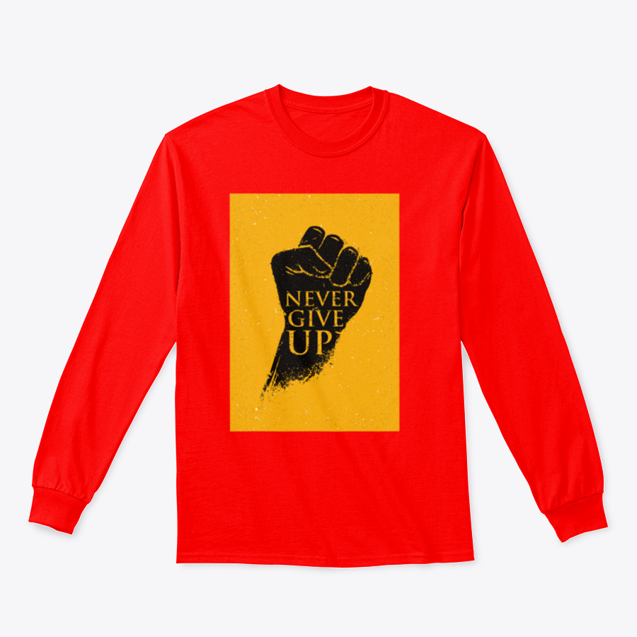 A stylish sweatshirt featuring the motivational phrase 'Never Give Up' in bold lettering, made from a comfortable cotton/polyester blend.