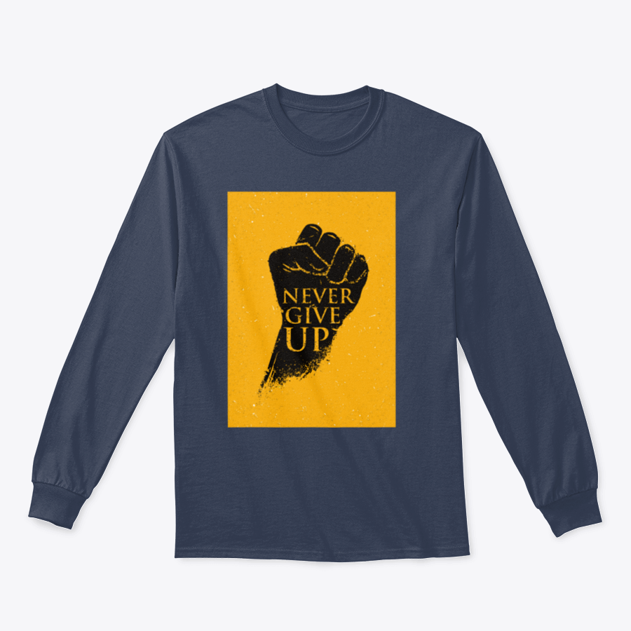 A stylish sweatshirt featuring the motivational phrase 'Never Give Up' in bold lettering, made from a comfortable cotton/polyester blend.