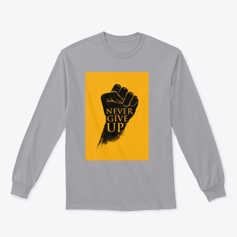 A stylish sweatshirt featuring the motivational phrase 'Never Give Up' in bold lettering, made from a comfortable cotton/polyester blend.