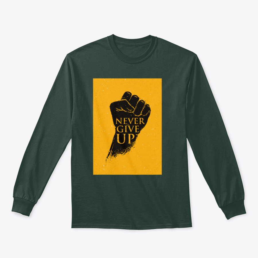 A stylish sweatshirt featuring the motivational phrase 'Never Give Up' in bold lettering, made from a comfortable cotton/polyester blend.