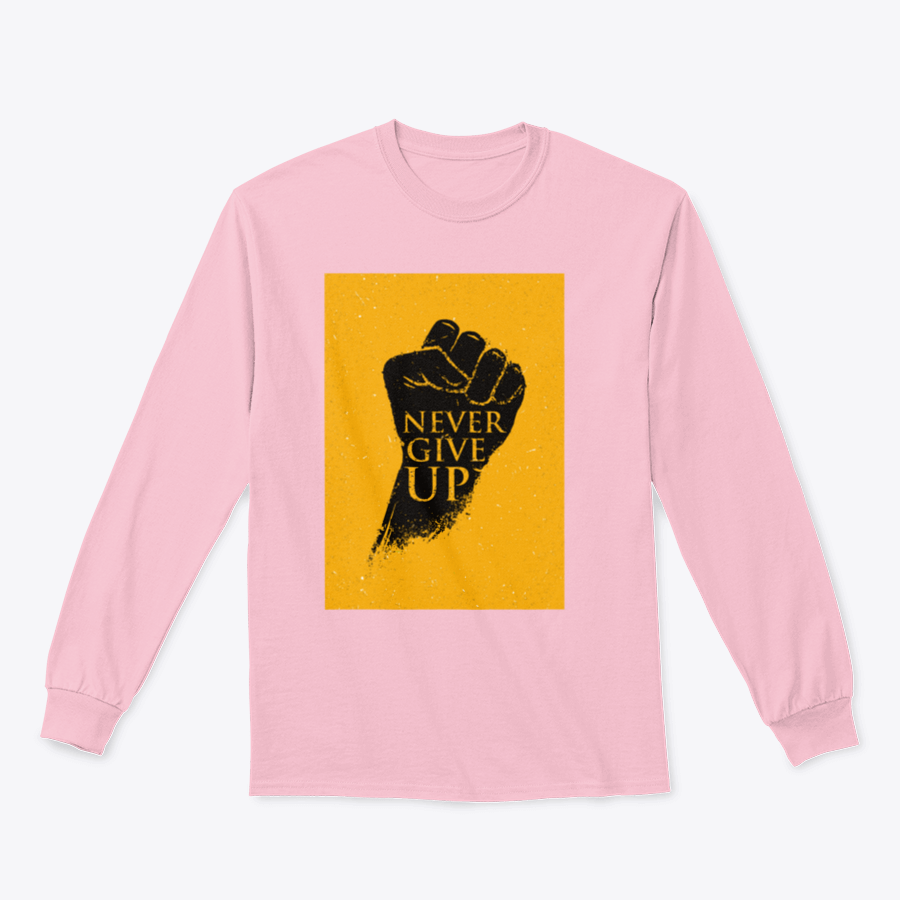 A stylish sweatshirt featuring the motivational phrase 'Never Give Up' in bold lettering, made from a comfortable cotton/polyester blend.