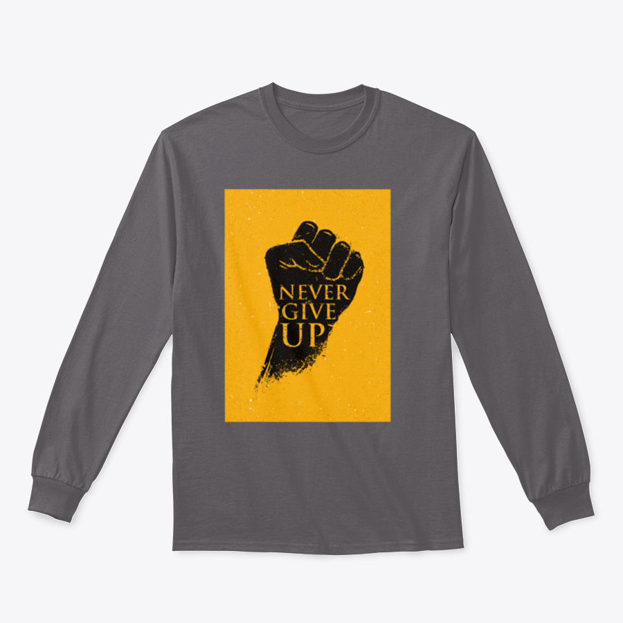 A stylish sweatshirt featuring the motivational phrase 'Never Give Up' in bold lettering, made from a comfortable cotton/polyester blend.