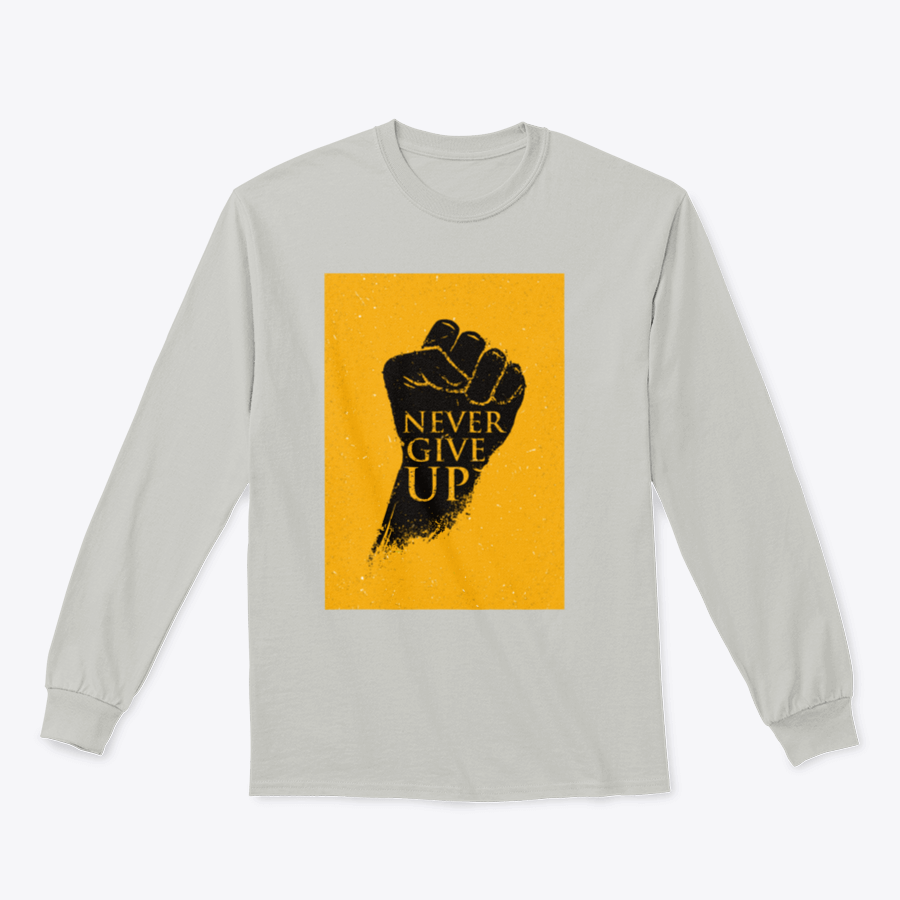 A stylish sweatshirt featuring the motivational phrase 'Never Give Up' in bold lettering, made from a comfortable cotton/polyester blend.