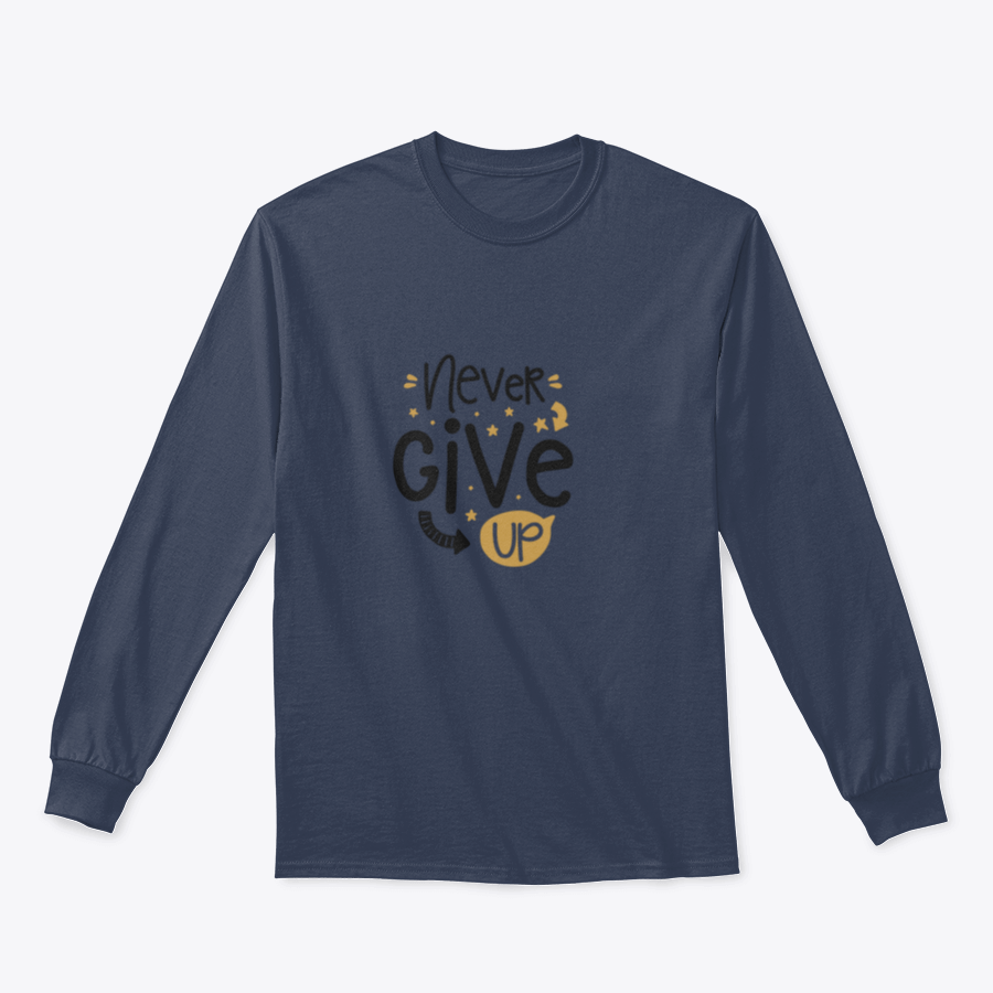 A cozy sweatshirt featuring the motivational phrase 'Never Give Up' in an inspirational design, made from a soft cotton/polyester blend.