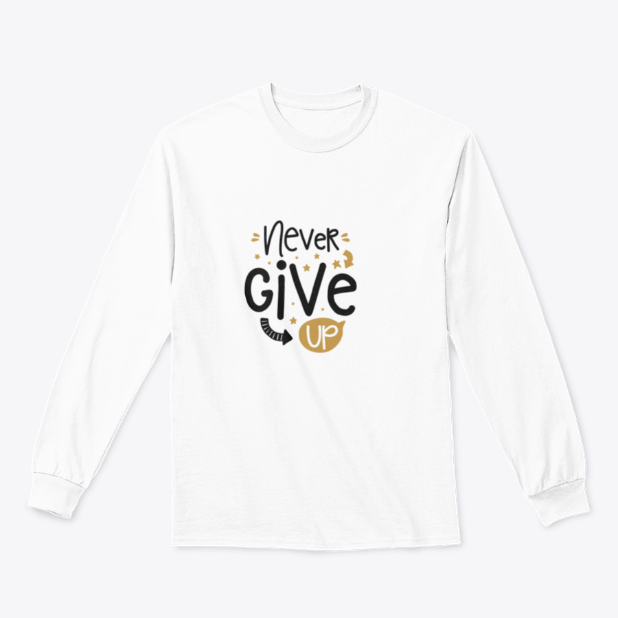 A cozy sweatshirt featuring the motivational phrase 'Never Give Up' in an inspirational design, made from a soft cotton/polyester blend.