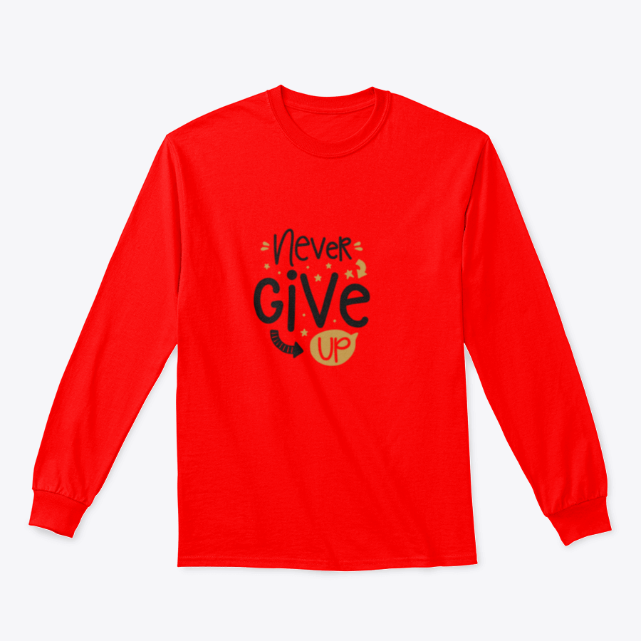 A cozy sweatshirt featuring the motivational phrase 'Never Give Up' in an inspirational design, made from a soft cotton/polyester blend.
