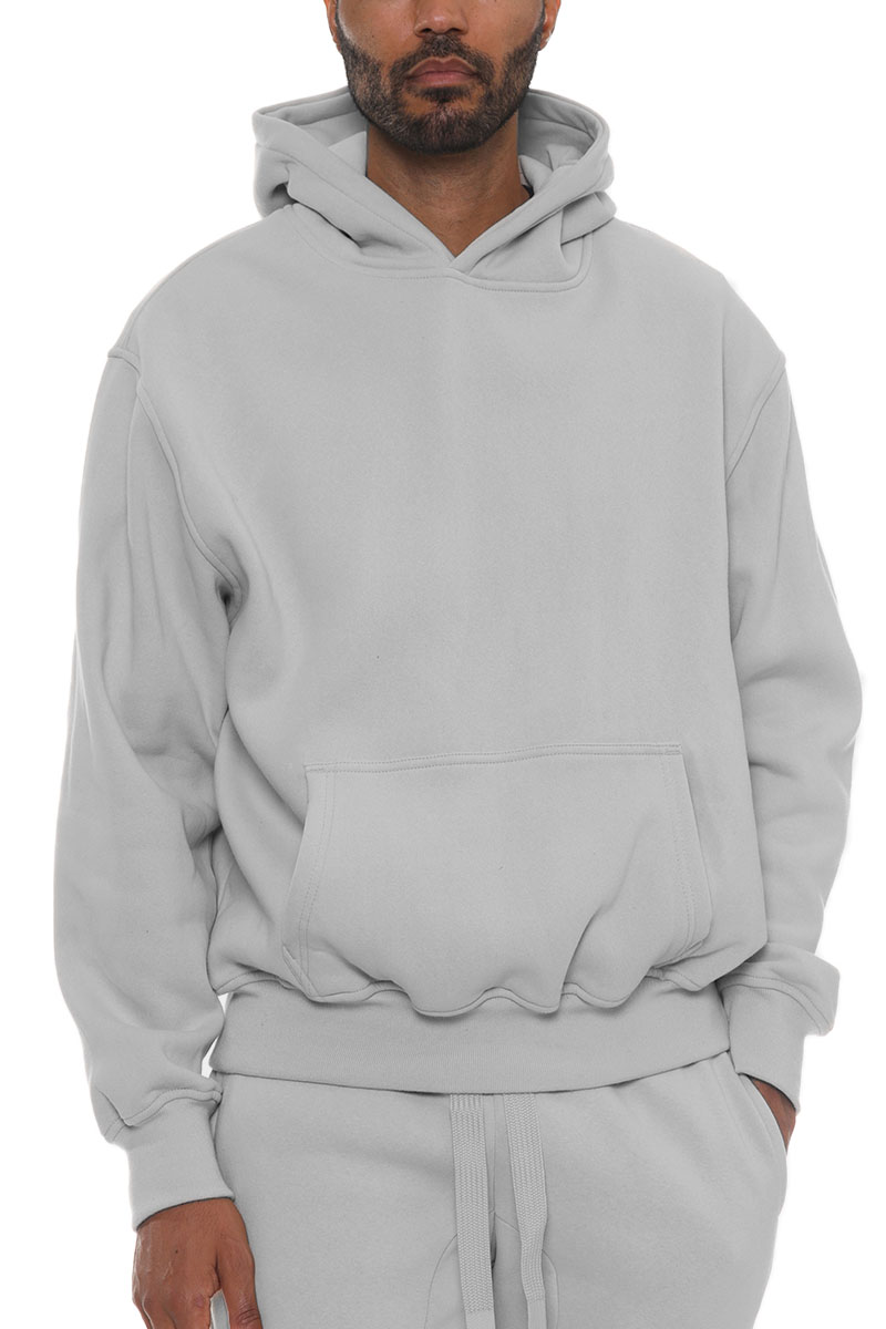 A stylish Premium Cotton Blend Hoodie in a neutral color, featuring a hood and standard pocket, displayed on a mannequin.