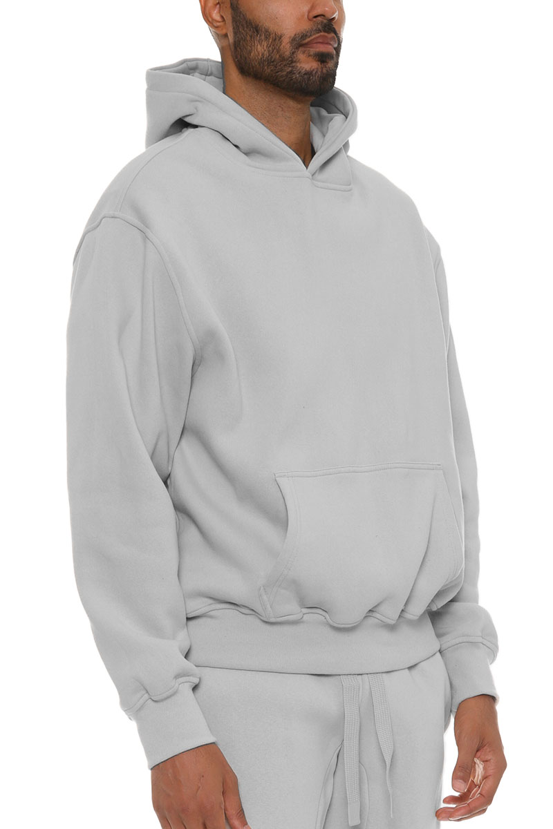 A stylish Premium Cotton Blend Hoodie in a neutral color, featuring a hood and standard pocket, displayed on a mannequin.