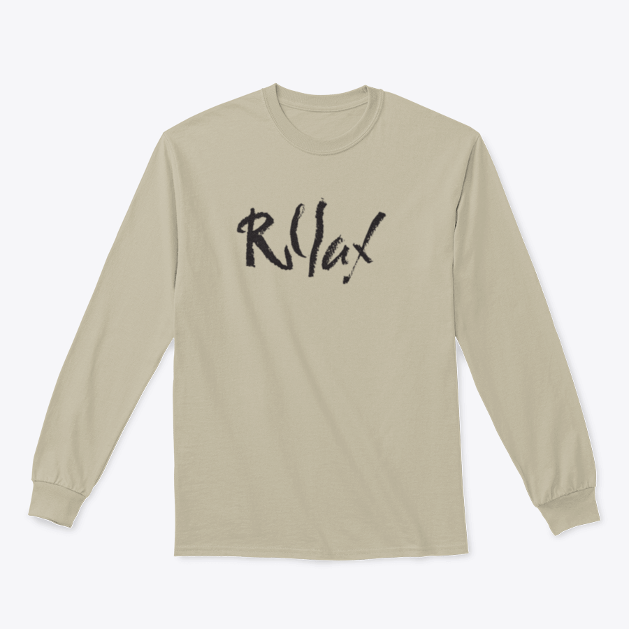 Relax Word Shirt featuring hand-drawn typography design, made from 100% cotton, displayed on a neutral background.