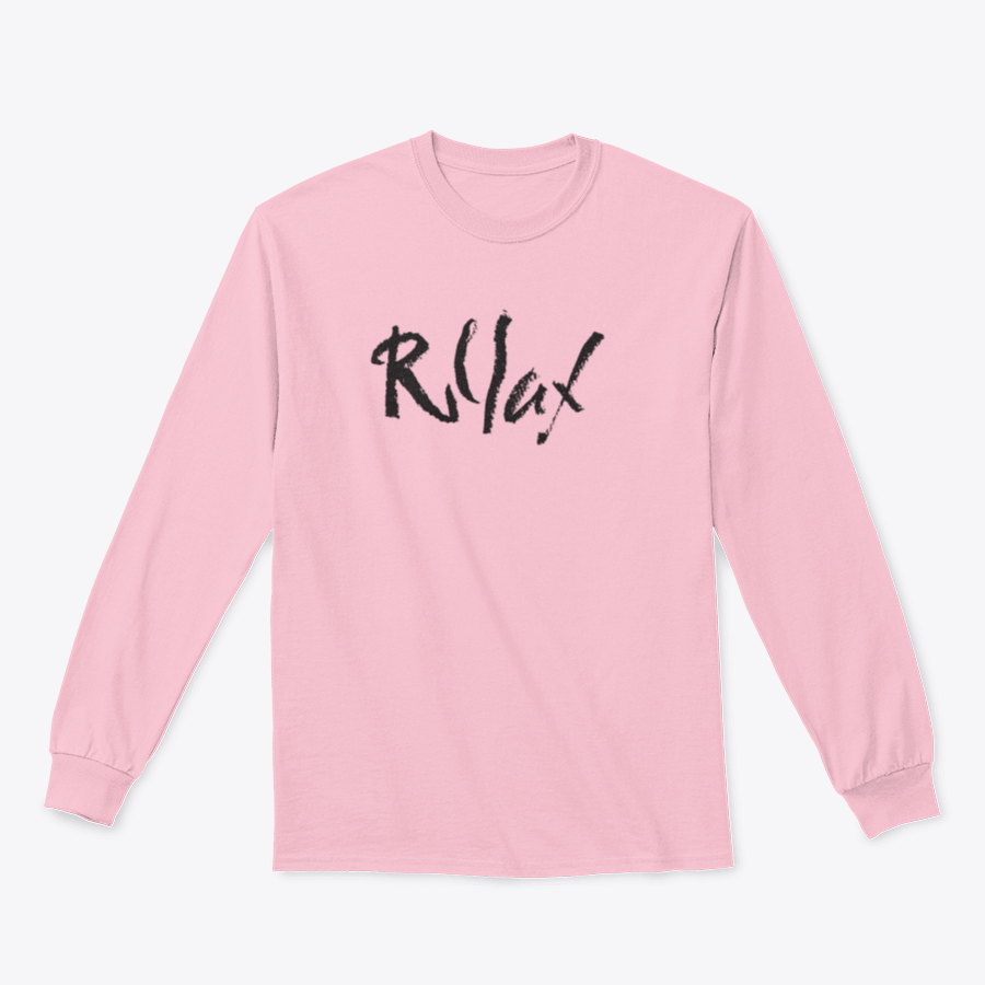 Relax Word Shirt featuring hand-drawn typography design, made from 100% cotton, displayed on a neutral background.