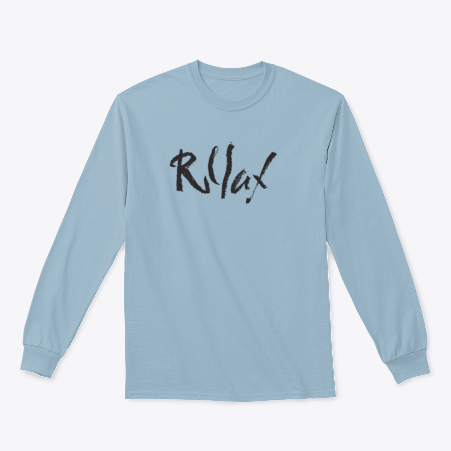 Relax Word Shirt featuring hand-drawn typography design, made from 100% cotton, displayed on a neutral background.