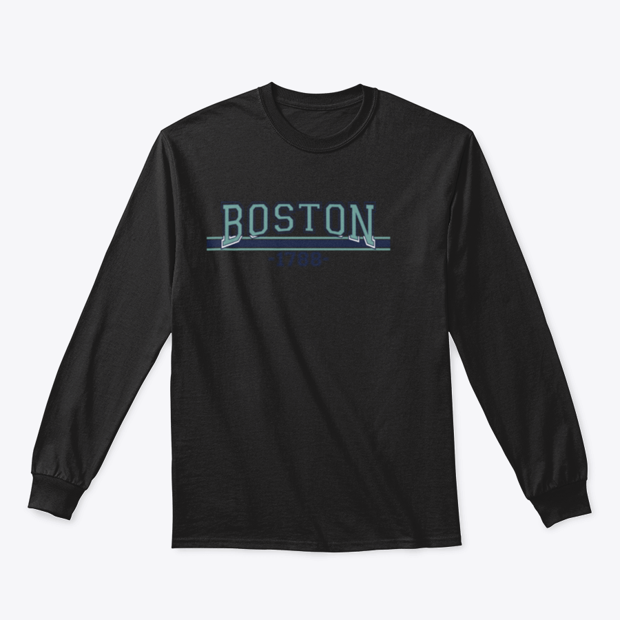 Retro College Varsity Font Typography apparel featuring Boston city slogan, made from 100% cotton, showcasing a classic fit and stylish design.