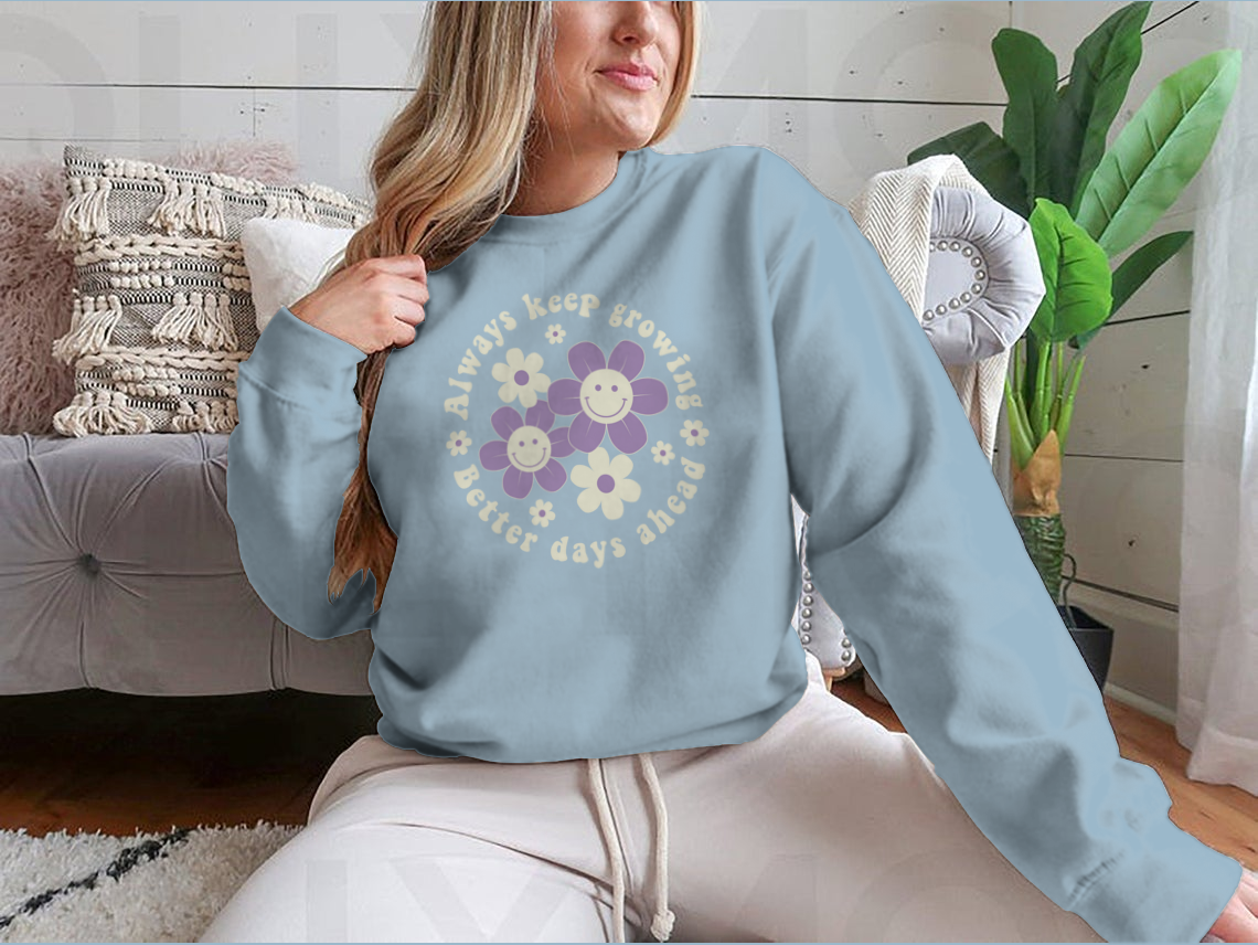 Retro Groovy Smiley Daisy Flowers Print featuring vibrant colors and a playful design, ideal for graphic design projects.