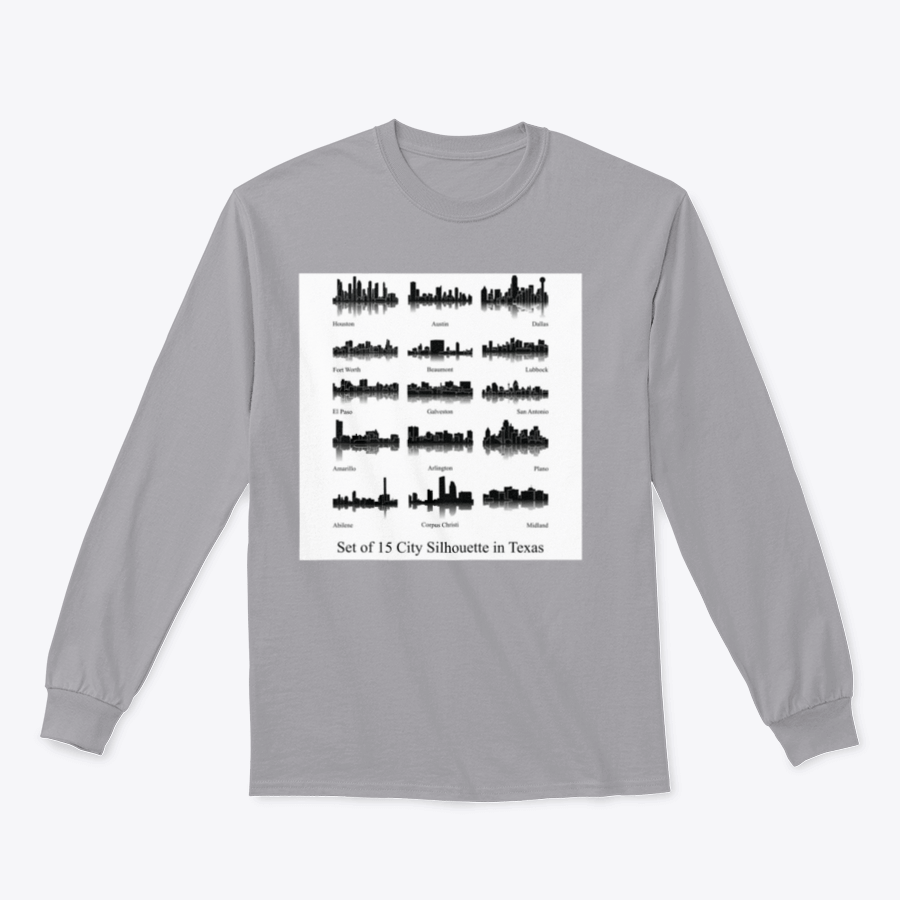 Set of 15 T-shirts featuring unique city silhouettes from Texas, showcasing vibrant designs and high-quality fabric.