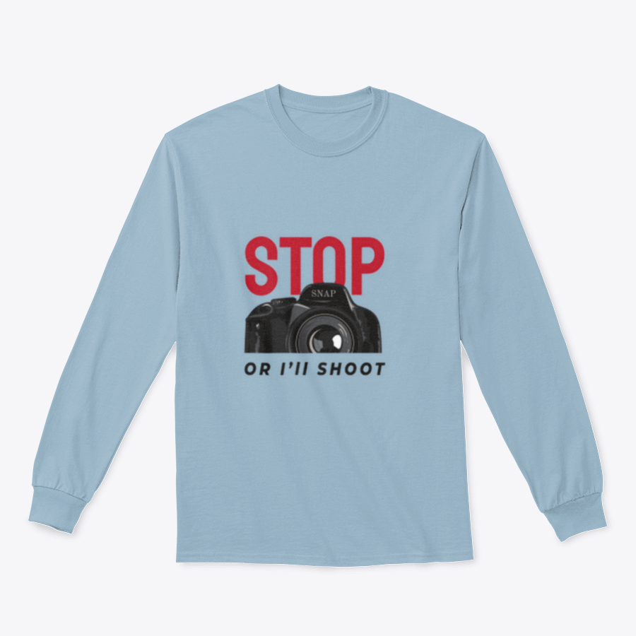 A stylish t-shirt featuring a camera illustration and a catchy slogan, made from 100% cotton for comfort.