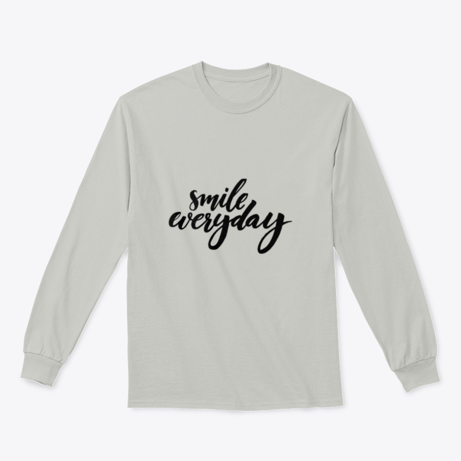 A black sweatshirt featuring the inspirational phrase 'Smile Everyday' in bold white brush lettering on a clean background.