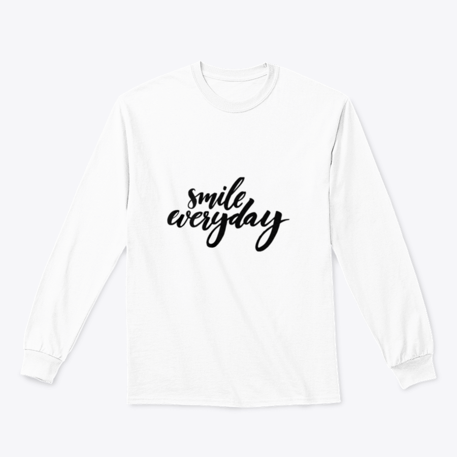 A black sweatshirt featuring the inspirational phrase 'Smile Everyday' in bold white brush lettering on a clean background.